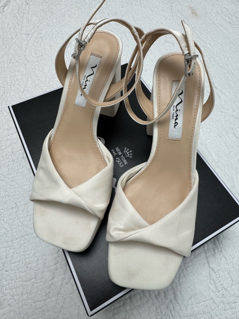 Nina Stacie Ivory Satin Block-Heel Platform